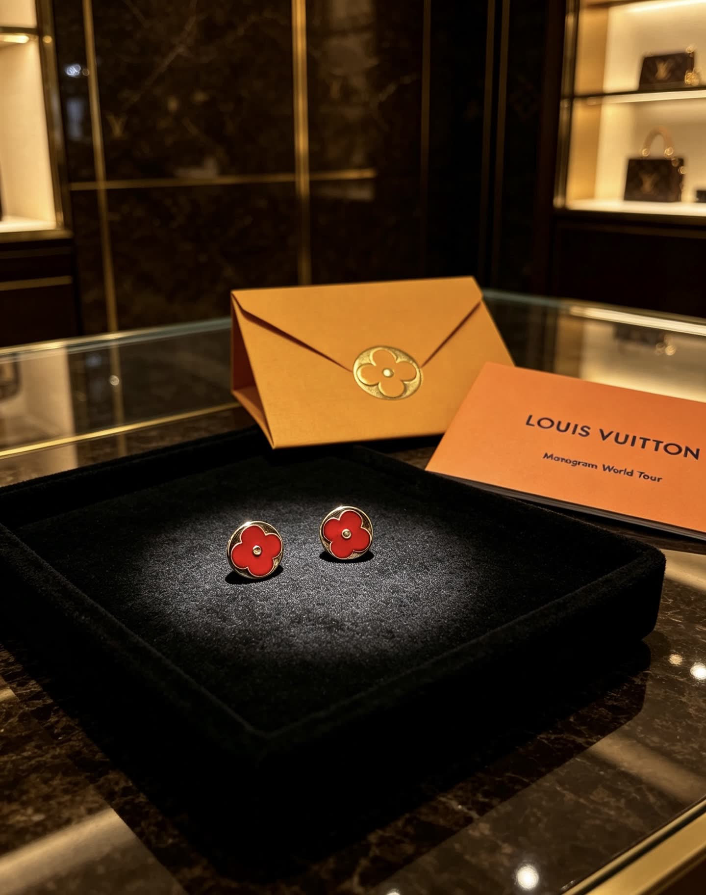 Louis Vuitton Red Flower Earrings Louis Vuitton Red Flower Earrings